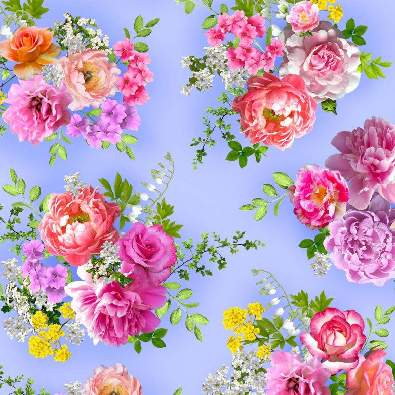 FLOWER SPLENDOR BOUQUET BLUE MICHAEL MILLER DCX10527-BLUE-D HALF YARD