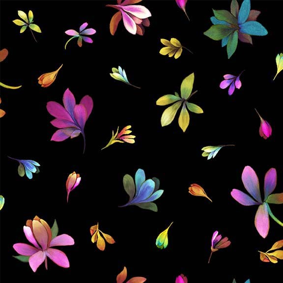 IRIDESCENT BLOSSOMS BLACK MICHAEL MILLER DCX11689-BLAC-D HALF YARD