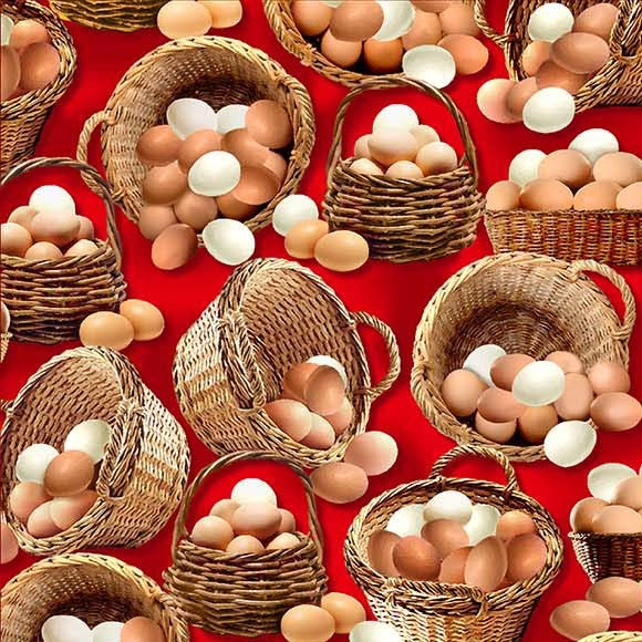 ALL EGGS IN ONE BASKET RED EARLY TO RISE MICHEAL MILLER FABRICS DCX12079-REDX-D HALF YARD