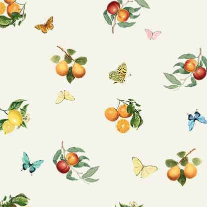 CITRUS AND BUTTERFLIES CREAM MEDITERRANEAN RIVIERA MICHAEL MILLER FABRICS DDC11911-CREM-D HALF YARD
