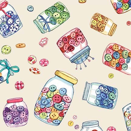 Sew Pretty Button Jars DDC12159-CREM-D Michael Miller Half Yard