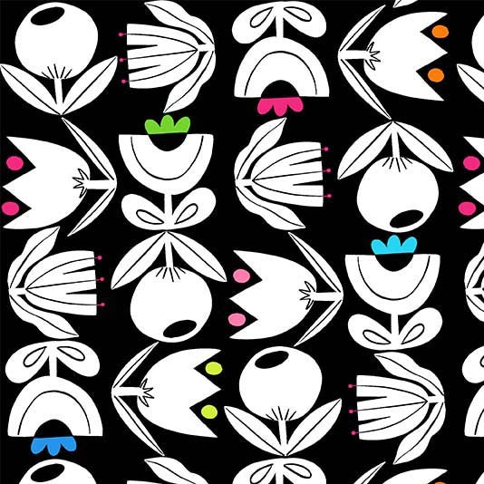 FLORAL STAMPS BLACK MICHAEL MILLER DDC12169-BLAC-D HALF YARD