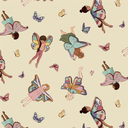 BUTTERFLY GIRLS CREAM NOCTURNAL GARDEN BELLE & BOO OUT TO PLAY MICHAEL MILLER FABRICS DDC12362-CREM-D HALF YARD
