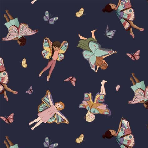 BUTTERFLY GIRLS MIDNIGHT NOCTURNAL GARDEN BELLE & BOO OUT TO PLAY MICHAEL MILLER FABRICS DDC12362-MIDN-D HALF YARD