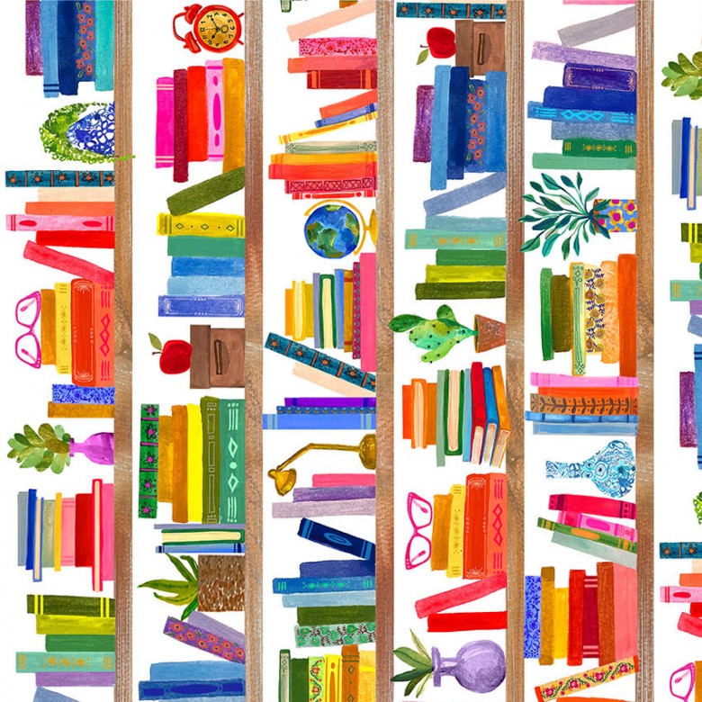 Books Are Magic Bookshelves Michael Miller DDC12572-WHIT-D Half Yard