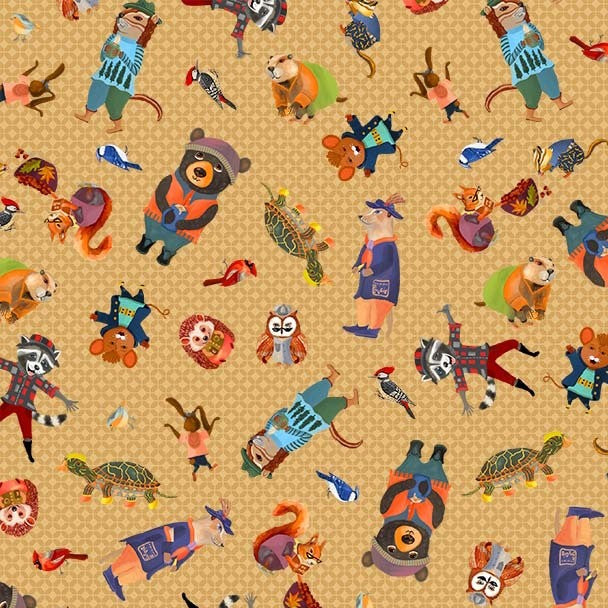 Cozy Lounge Fuzzy Friends Frolic Cindy Jackson DDC12906-OCHR-D Michael Miller Fabrics Half Yard
