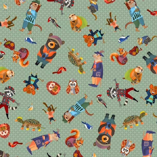 Cozy Lounge Fuzzy Friends Frolic Cindy Jackson DDC12906-SAGE-D Michael Miller Fabrics Half Yard