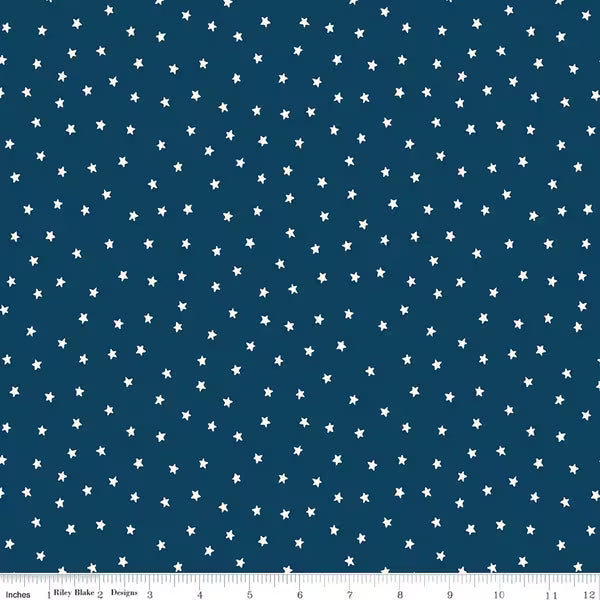 Sew America Star Toss Blue C17354-BLUE J. Wecker Frisch Riley Blake Half Yard