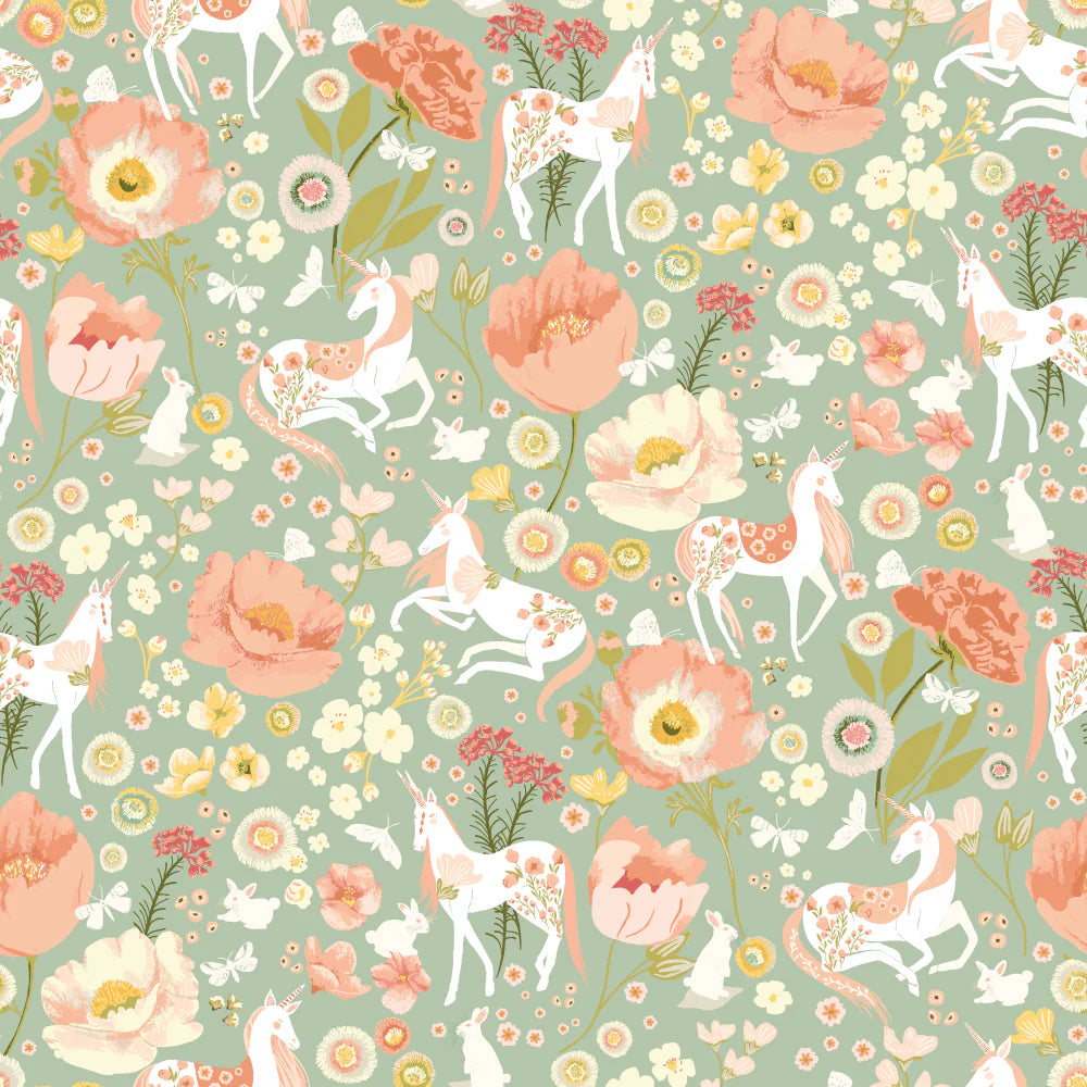 Unicorn Dreams Dreamland Mint Ginger Deverell Poppie Cotton UD25701 Half Yard
