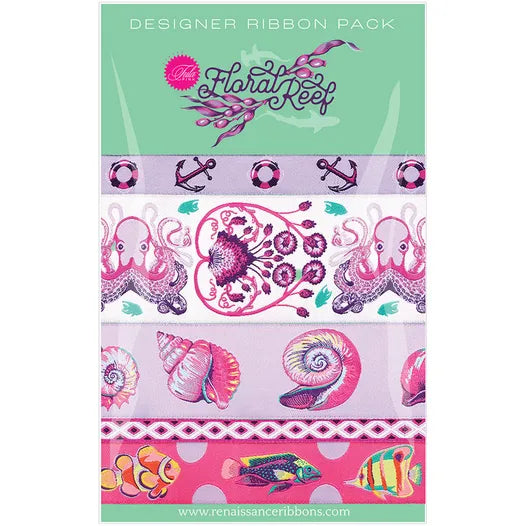 Tula Pink Floral Reef Ultraviolet Designer Ribbon Pack Renaissance Ribbons #DP-187