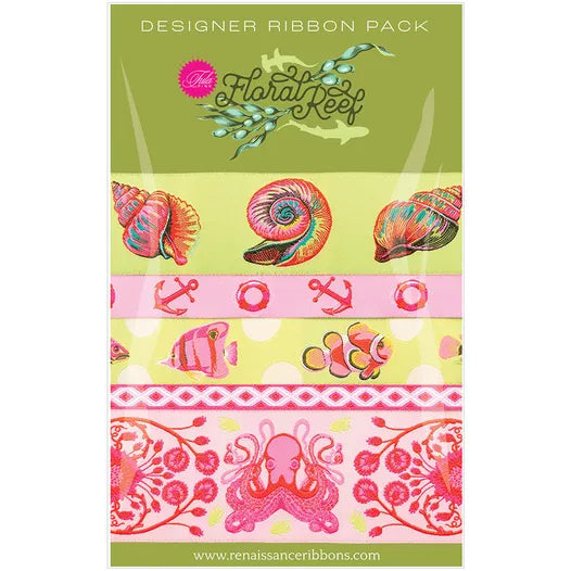 Tula Pink Floral Reef Seagrass Designer Ribbon Pack Renaissance Ribbons #DP-190