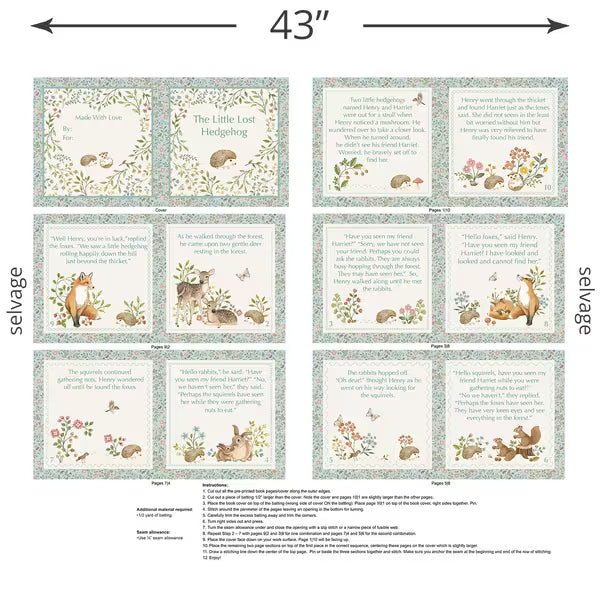 Woodland Heart 36" Panel Hedge Hogs Book Panel, Multi Northcott 163P