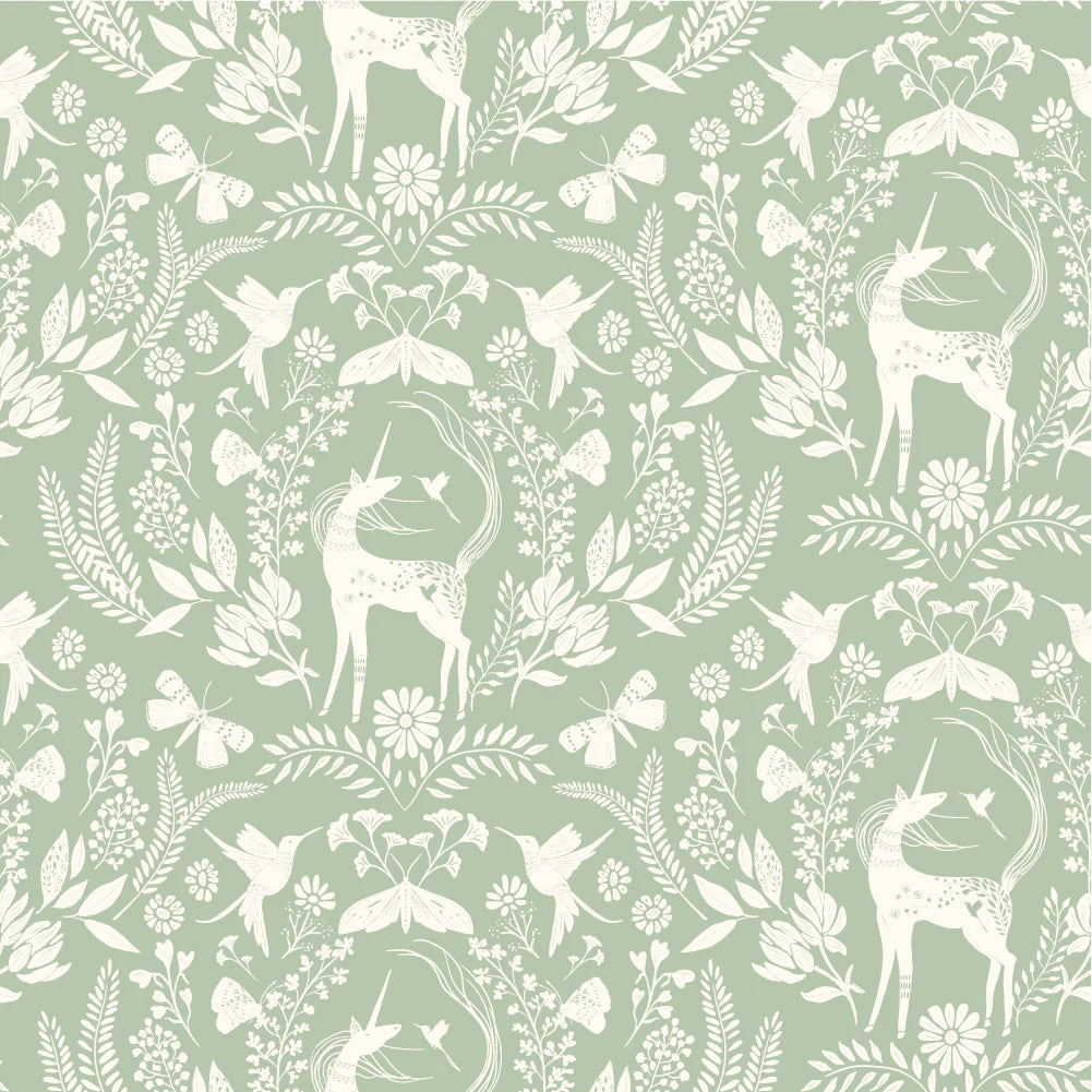 Unicorn Dreams Enchanted Mint Ginger Deverell Poppie Cotton UD25708 Half Yard