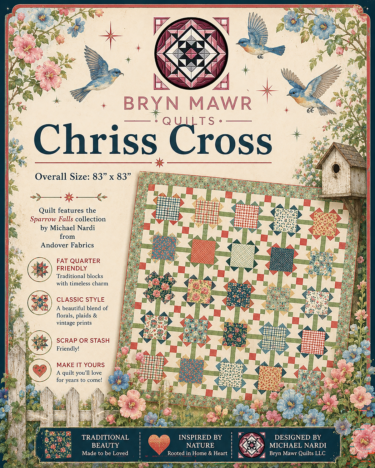 Chriss Cross 83"x 83" Quilt Pattern by Michael Nardi Brywn Mawr Quilt
