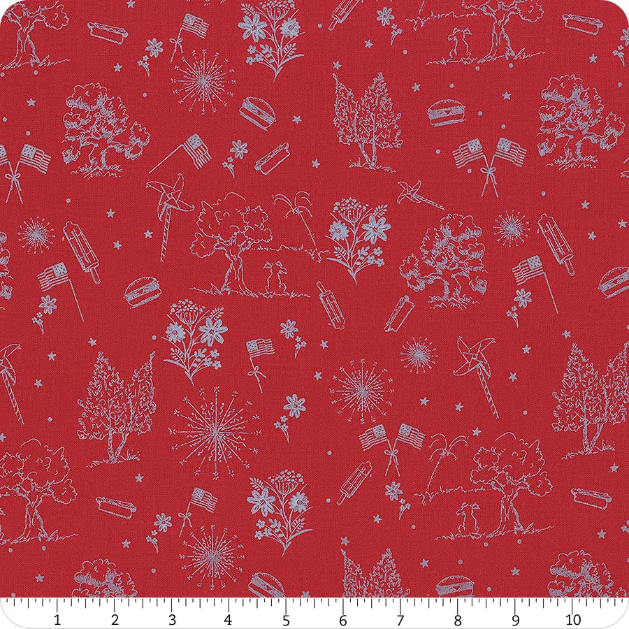 Firework Fields Red Independence Toile C17581-RED Half Yard