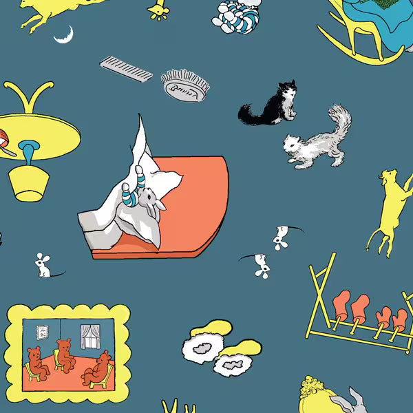 Goodnight Moon 227857 Tossed Teal Margaret Wise Brown Cloud9 Half Yard