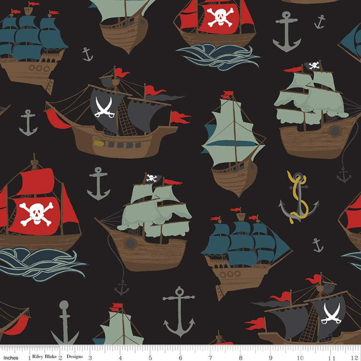 Pirate Tales Main Black C9680-BLACK Echo Park Paper Riley Blake Half Yard