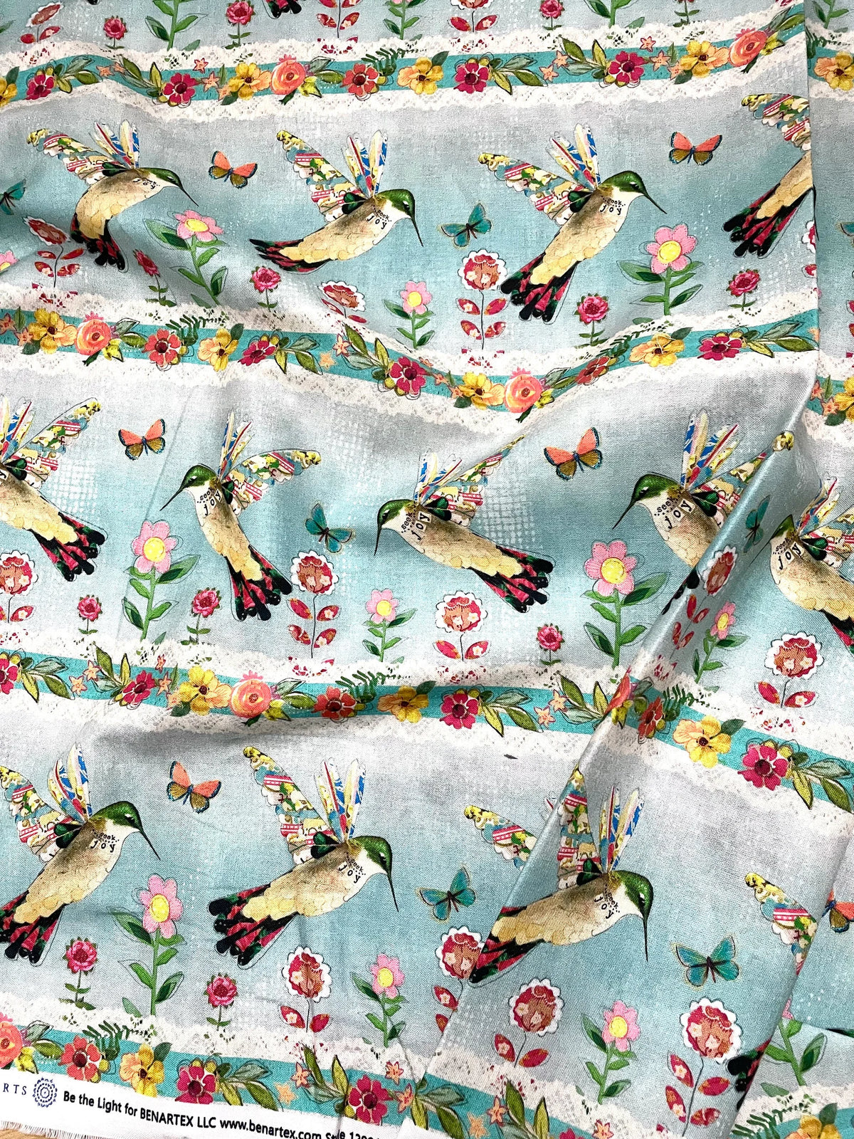 Be the Light 1299184B Garden Light Stripe Turquoise/Multi Kelly Rae Roberts Benartex Half Yard