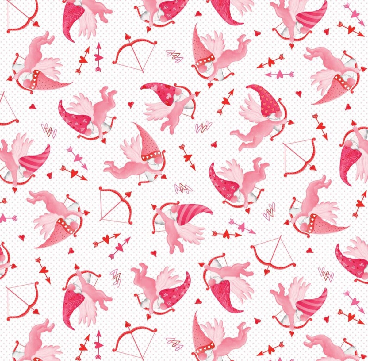 Be My Gnomie 1408909B Cupid Gnomes White Andi Metz Benartex Half Yard