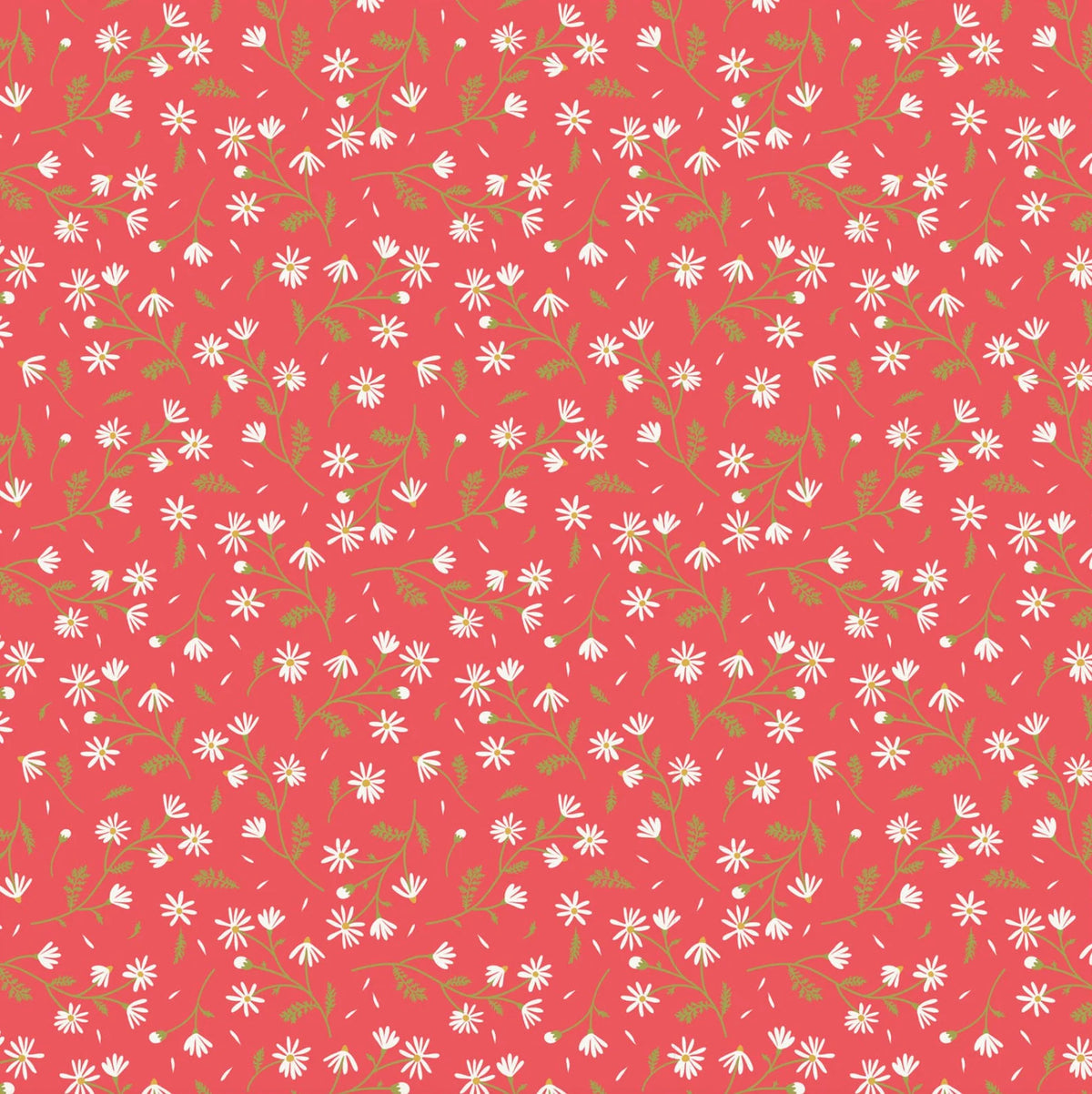 Sunshine & Chamomile Tossed Daisies Red ⁠ PC-SC23512 Poppie Cotton 15 Yard Bolt