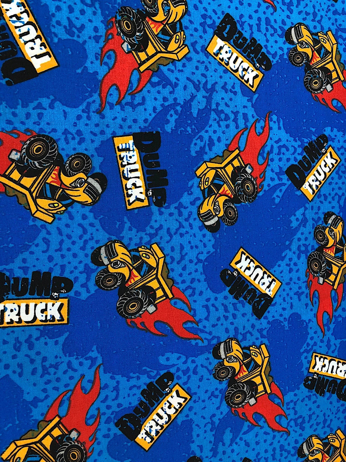 Flaming Dump Trucks 100% Cotton Fabric 15 Yard Bolt