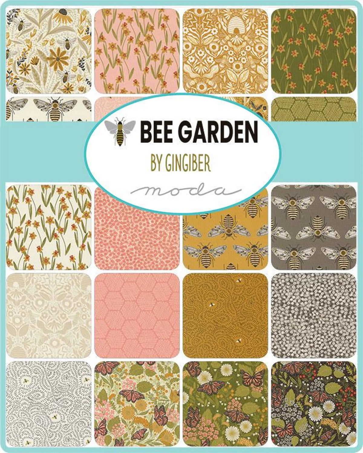 Bee Garden 2.5 Mini Charm Pack 42 Pieces by Gingiber of Dreamy Quilts for Moda