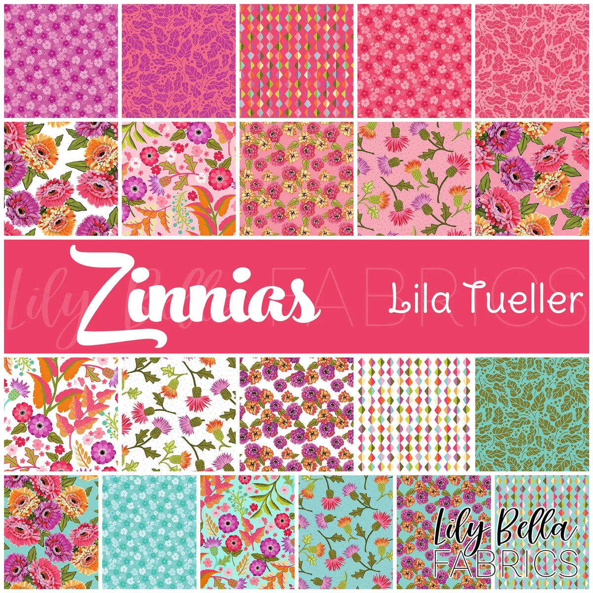 Zinnias Main Pink CD16690-PINK Lila Tueller 2025 Riley Blake Half Yard