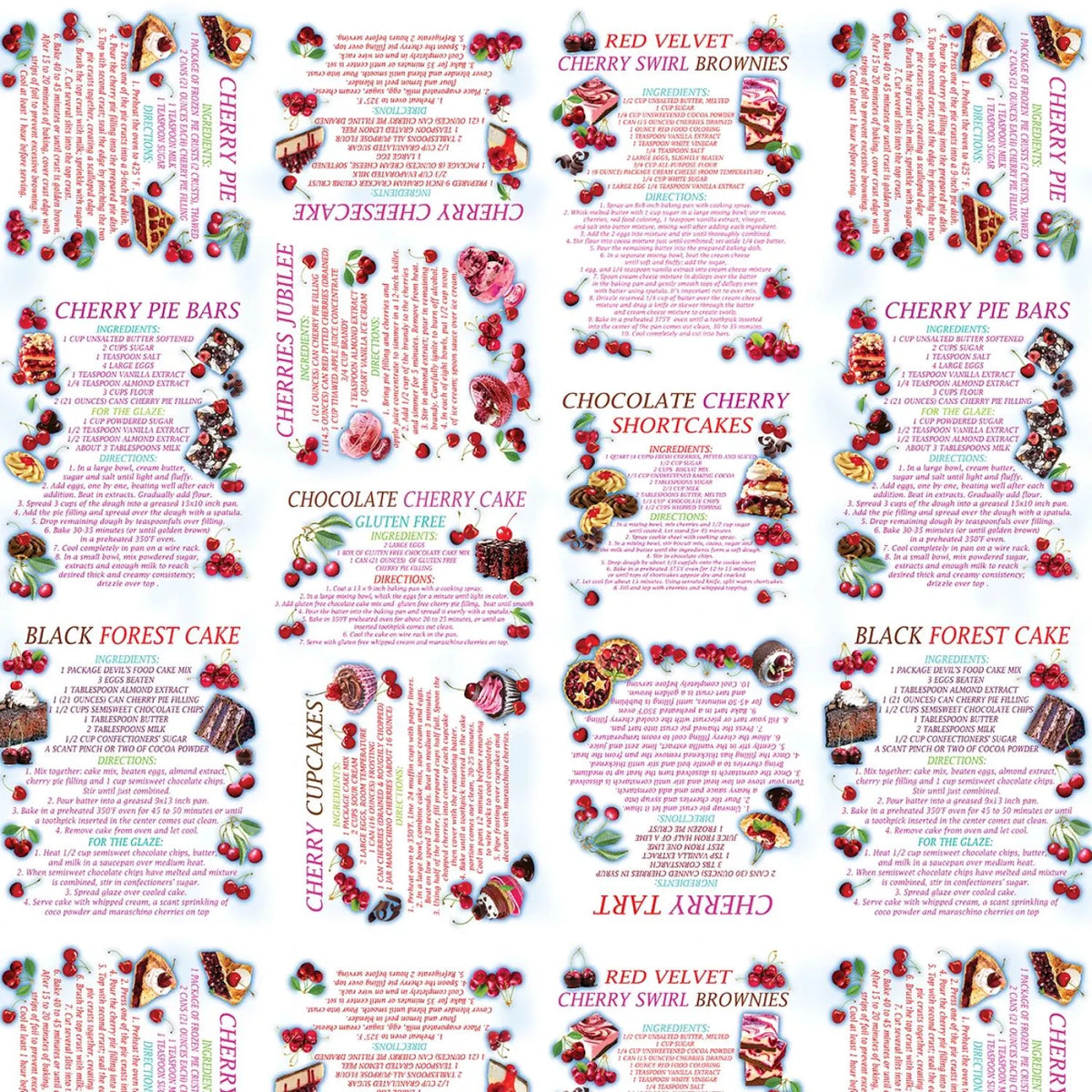 Cherry Hill 1431709B Cherry Recipes White Kanvas Benartex Half Yard