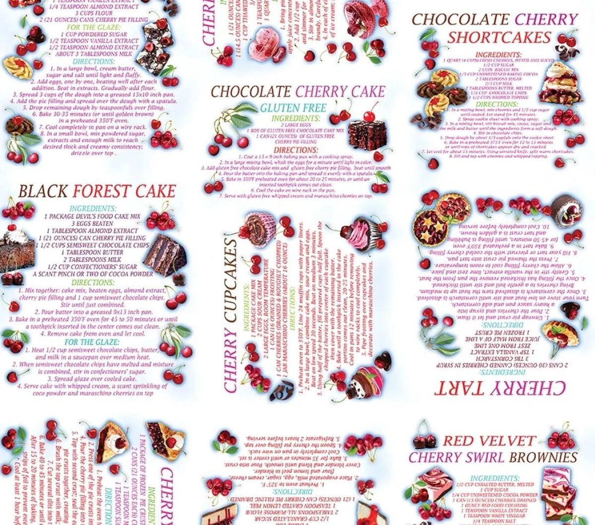 Cherry Hill 1431709B Cherry Recipes White Kanvas Benartex Half Yard