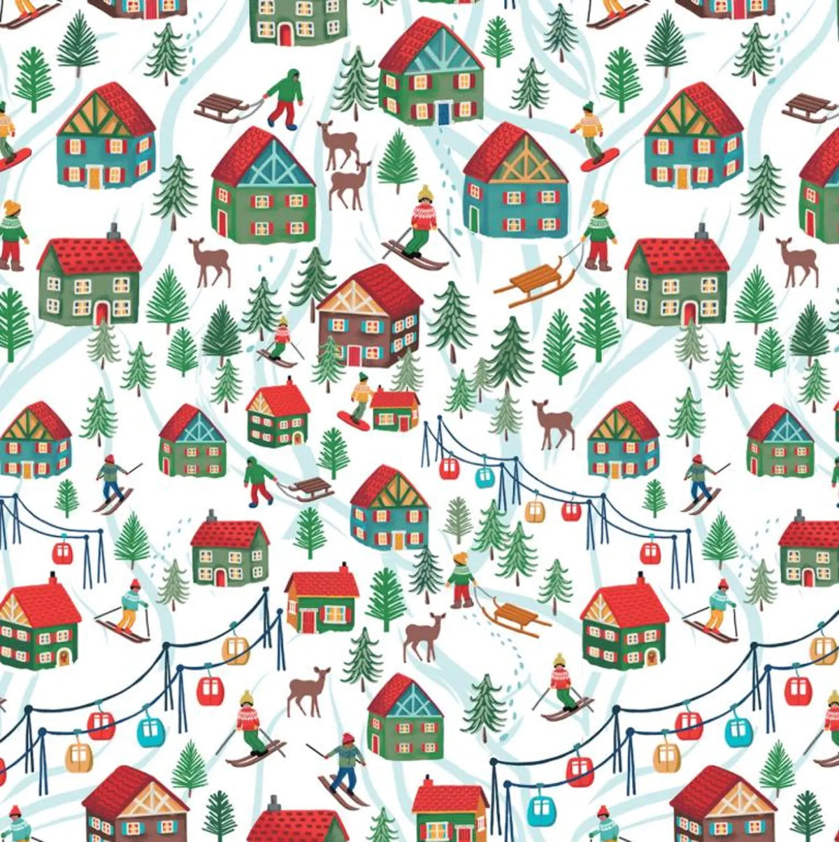 Christmas Miniatures III Scenic Ski Village CHM305915W Pink Light Studio P&B Half Yard