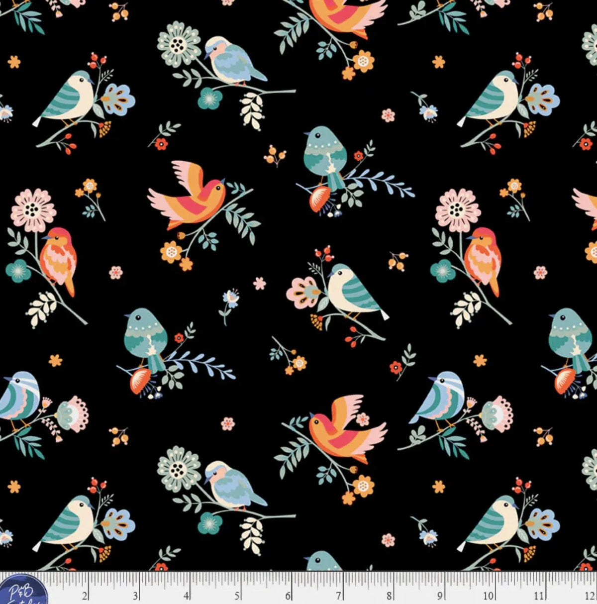 Birdsong Tossed Birds and Flowers BSON05859KMU Geetanjali Behera P&B Half Yard
