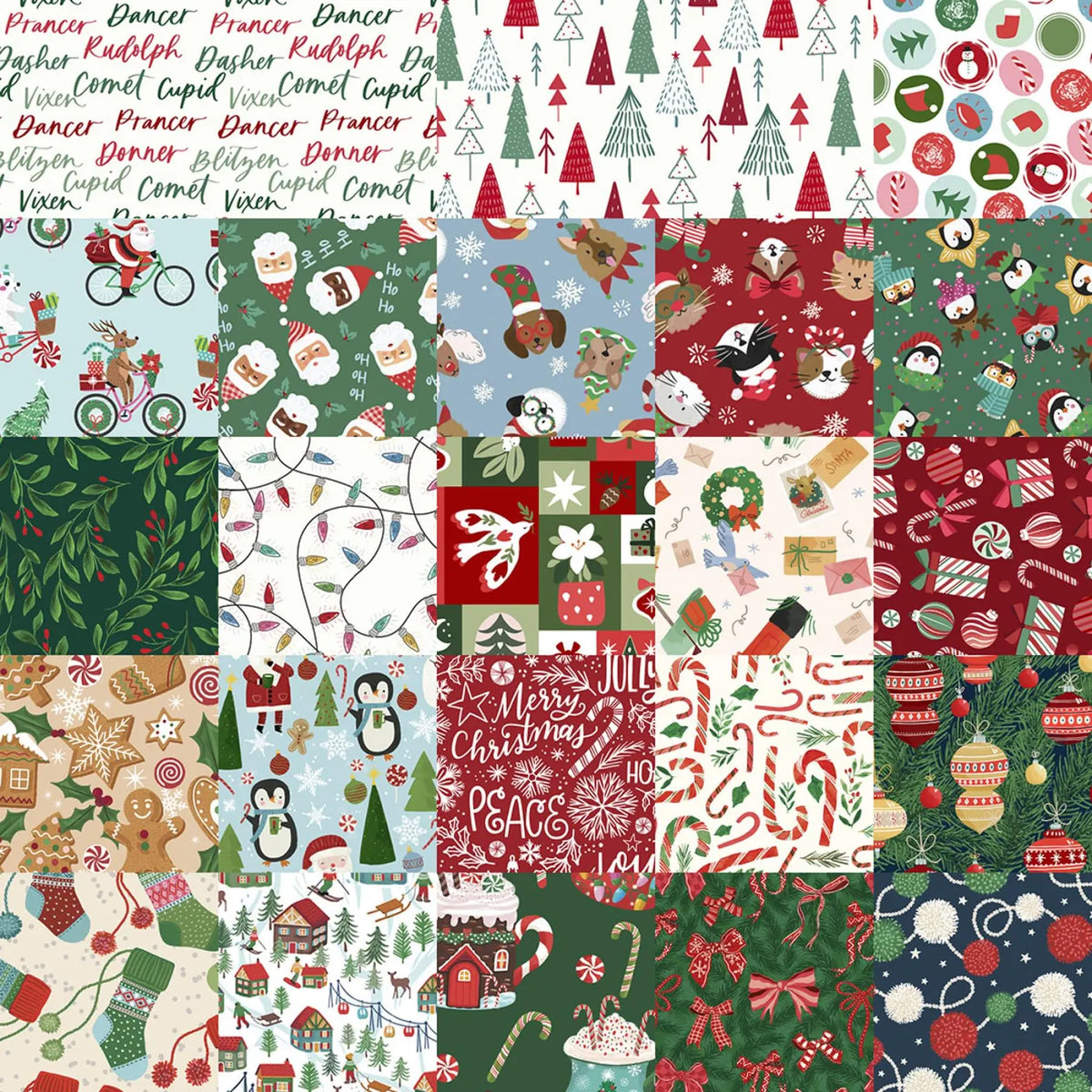 Christmas Miniatures III Tossed Santas CHM305900G Pink Light Studio P&B Half Yard