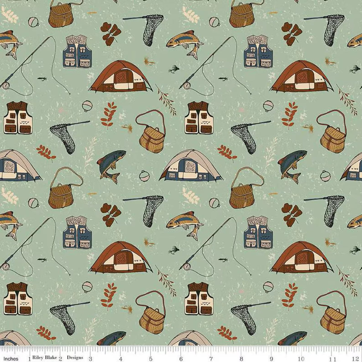 Let's Wander Gone Fishing Sage by Casey Cometti for Riley Blake Designs C16881R-SAGE by the Half Yard