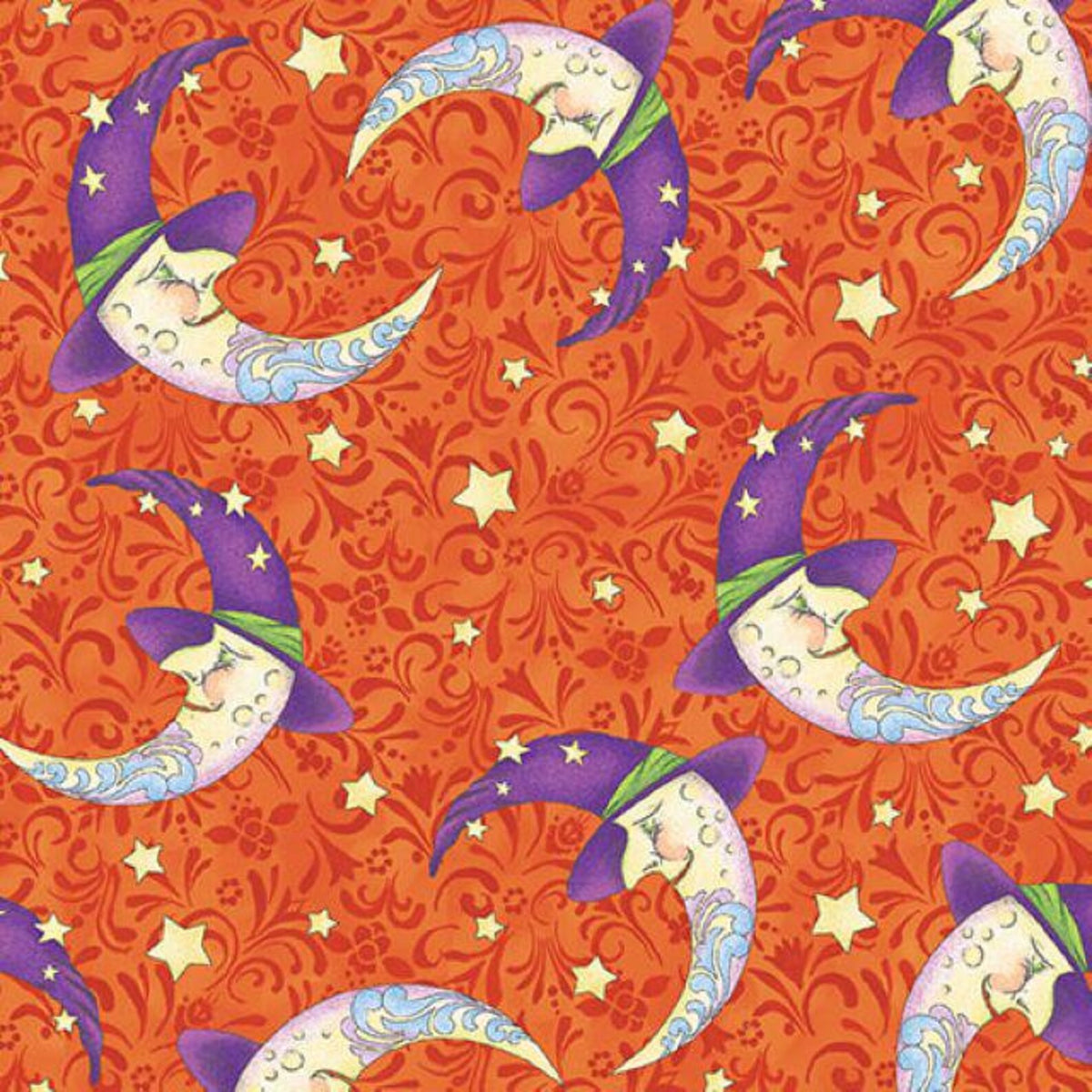 All Hallows’ Eve 1652439B Halloween Moon Orange Jim Shore Benartex Half Yard