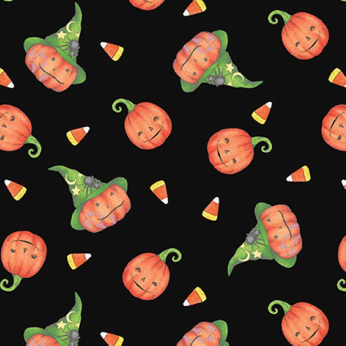 All Hallows’ Eve 1652512B Pumpkin Portraits Black Jim Shore Benartex Half Yard