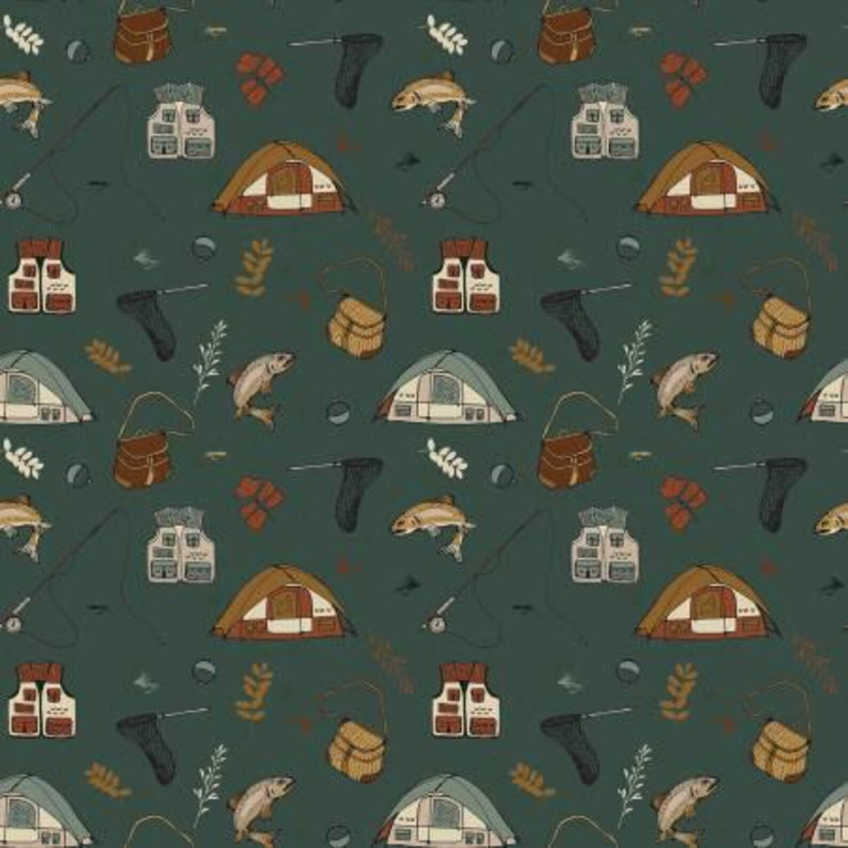 Let's Wander Gone Fishing Forest by Casey Cometti for Riley Blake Designs C16881R-FOREST by the Half Yard