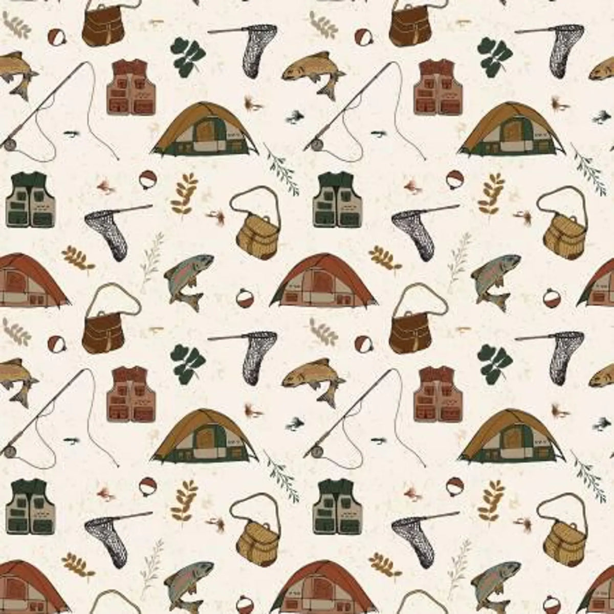 Let's Wander Gone Fishing Cream by Casey Cometti for Riley Blake Designs C16881R-CREAM by the Half Yard
