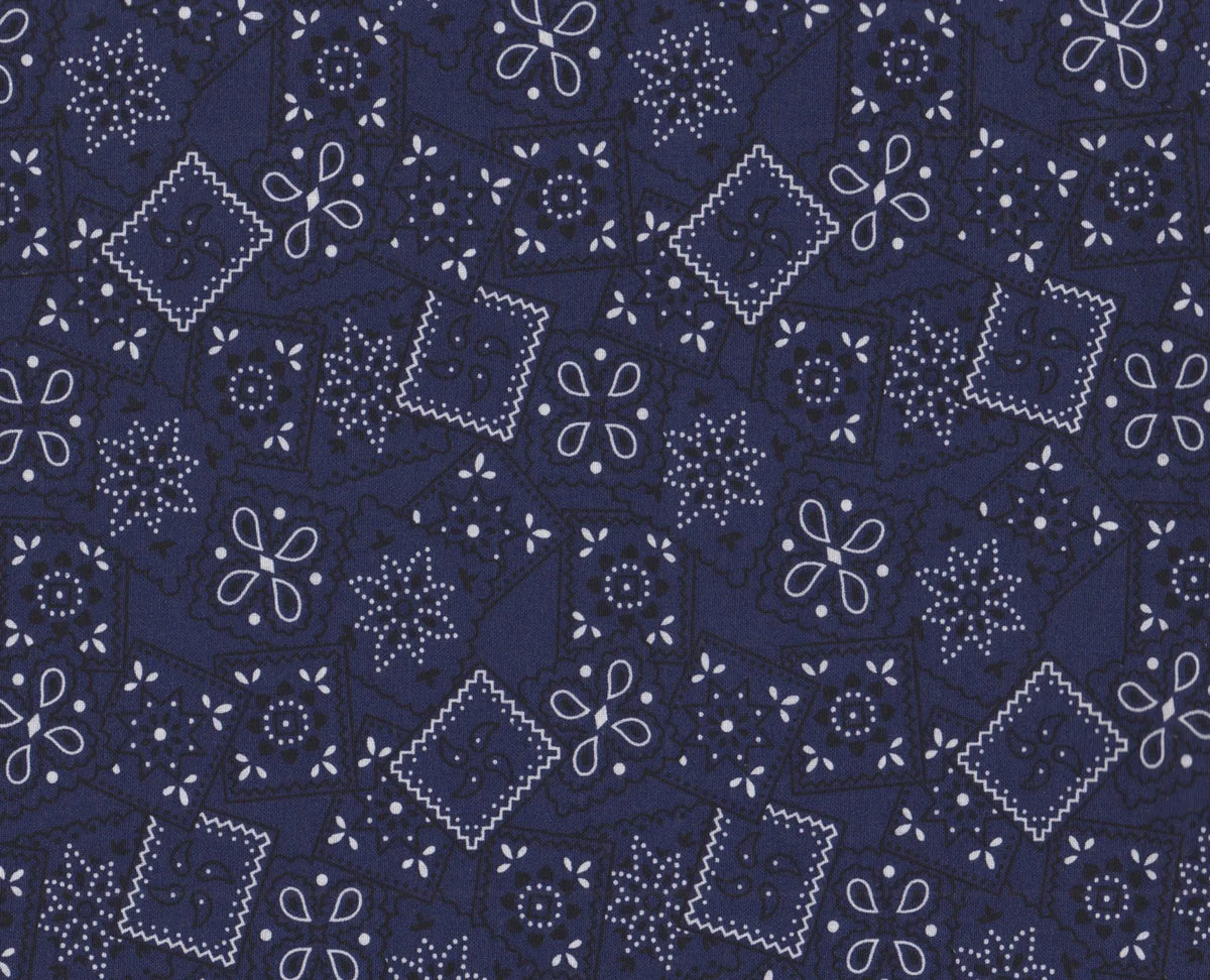 Country Western Bandana Print Toss Navy Blue 100% Cotton 15 Yard Bolt