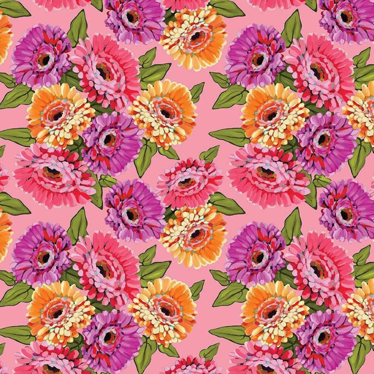Zinnias Main Pink CD16690-PINK Lila Tueller 2025 Riley Blake Half Yard