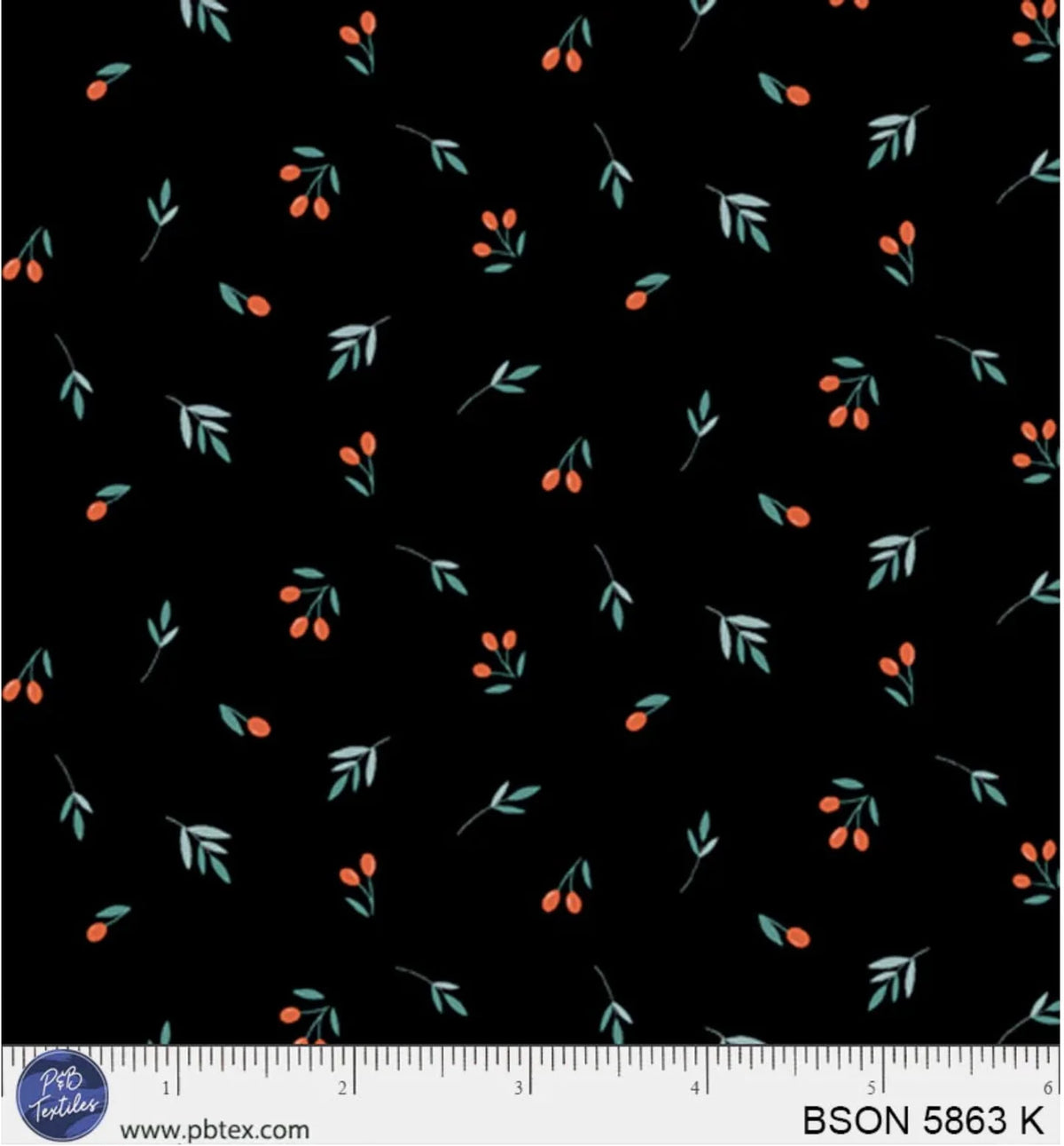 Birdsong Berries and Cherries Black BSON05863K Geetanjali Behera P&B Half Yard