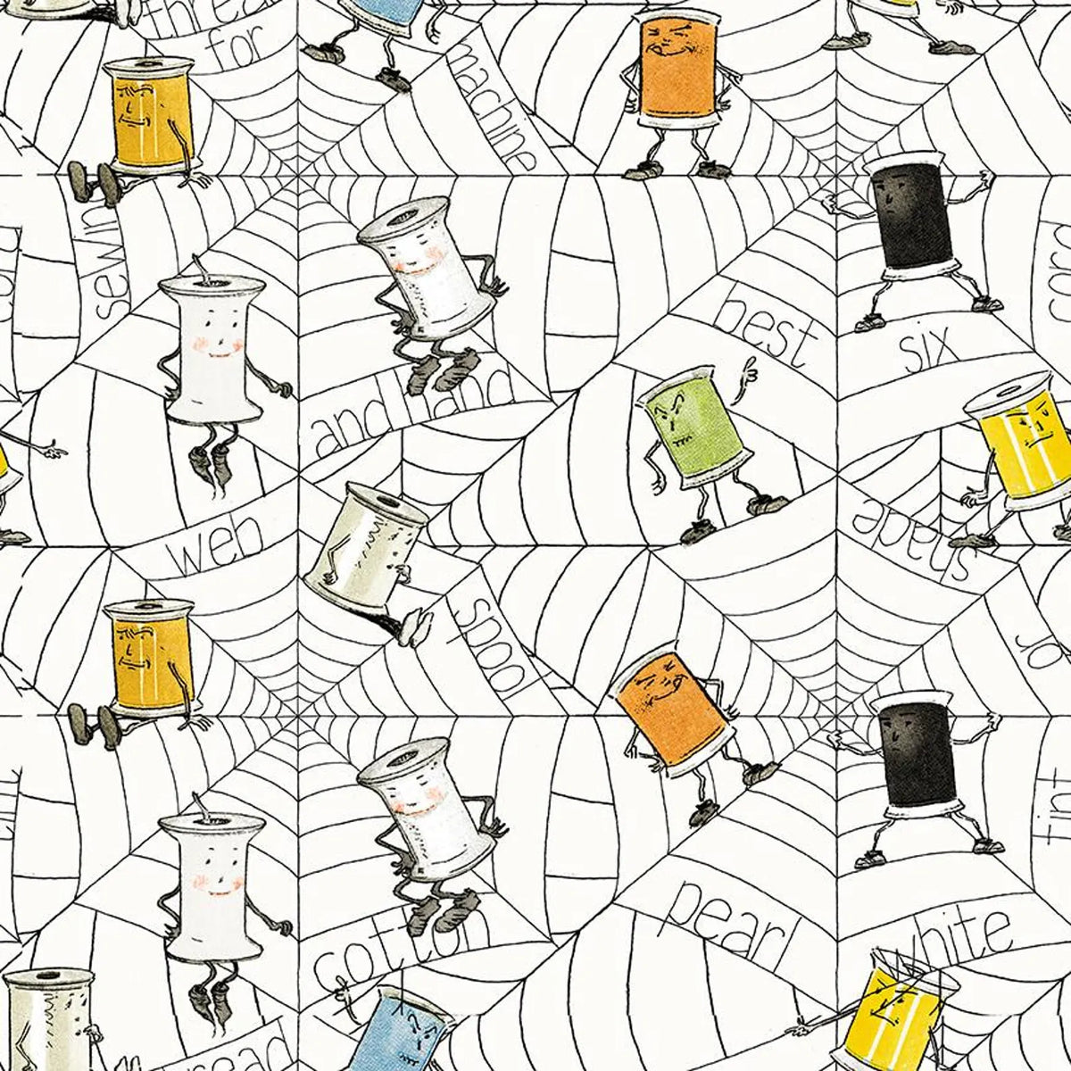 Scary Scraps Spooky Spools by J. Wecker Frisch for Riley Blake Designs C17607­-WHITE by the Half Yard