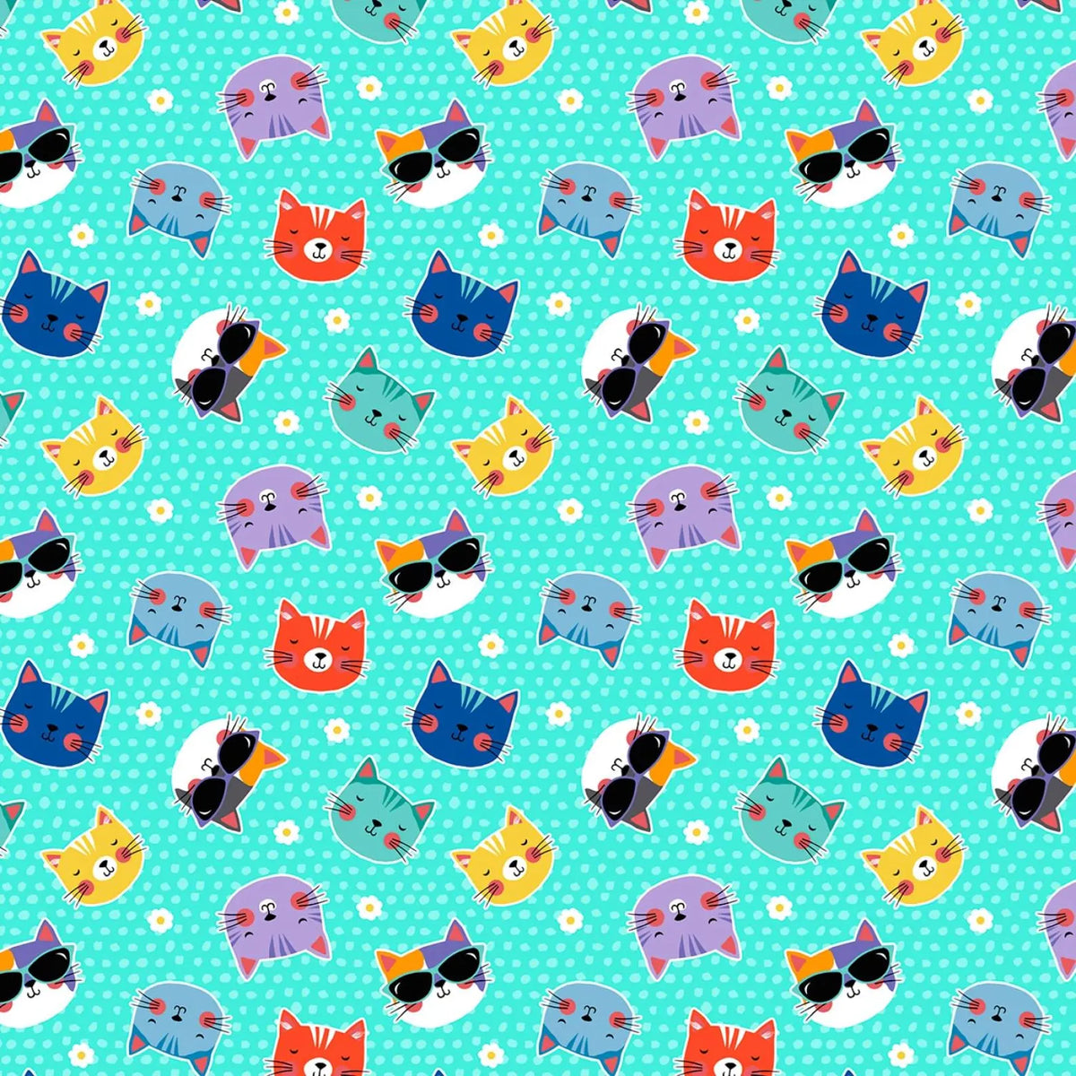 Fe-Line Frisky Teal Cat Heads by Anne Rowan for Wilmington Prints 68581-714 by the Half Yard