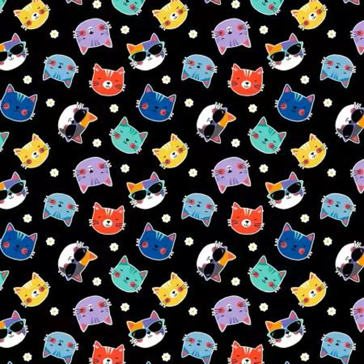 Fe-Line Frisky Black Cat Heads Anne Rowan 68581-914 Wilmington Prints Half Yard
