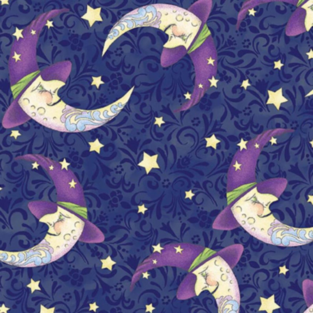 All Hallows’ Eve 1652458B Halloween Moon Navy Jim Shore Benartex Half Yard