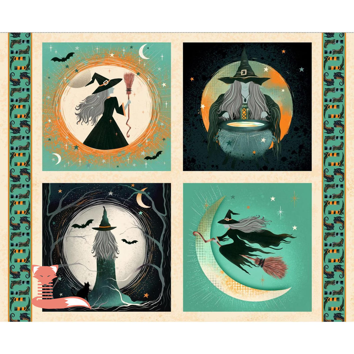 Witchy Wicked 4870B-41 Witch Cream 1 Yard Block Panel 80M