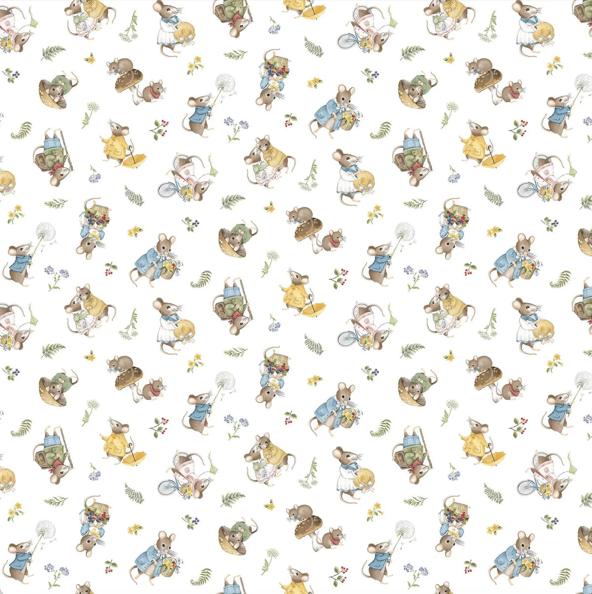 Country Mouse DP29007­-10 Toss Mice White Northcott Half Yard
