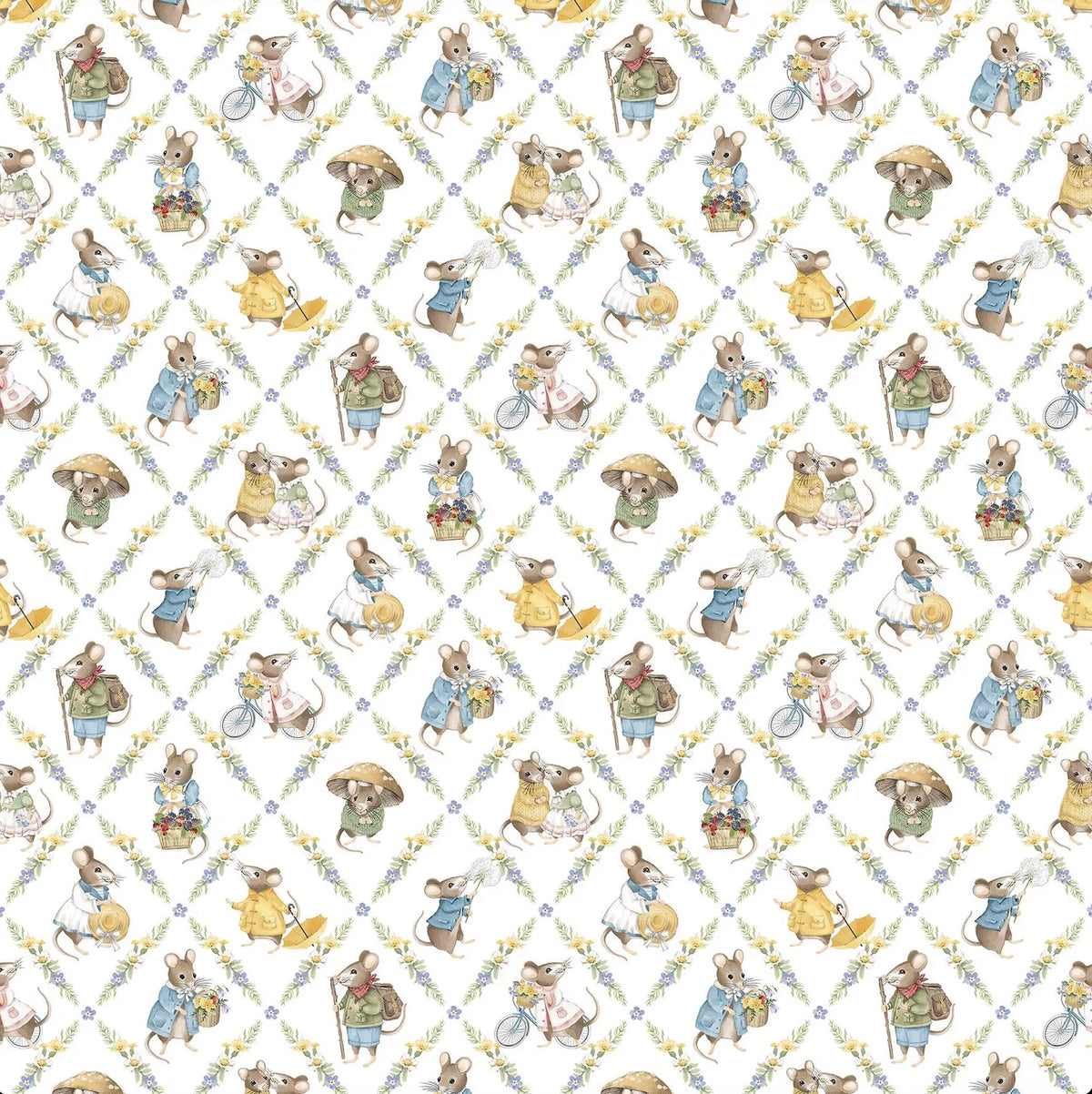 Country Mouse DP29008­-10 Diamond Grid White Northcott Half Yard