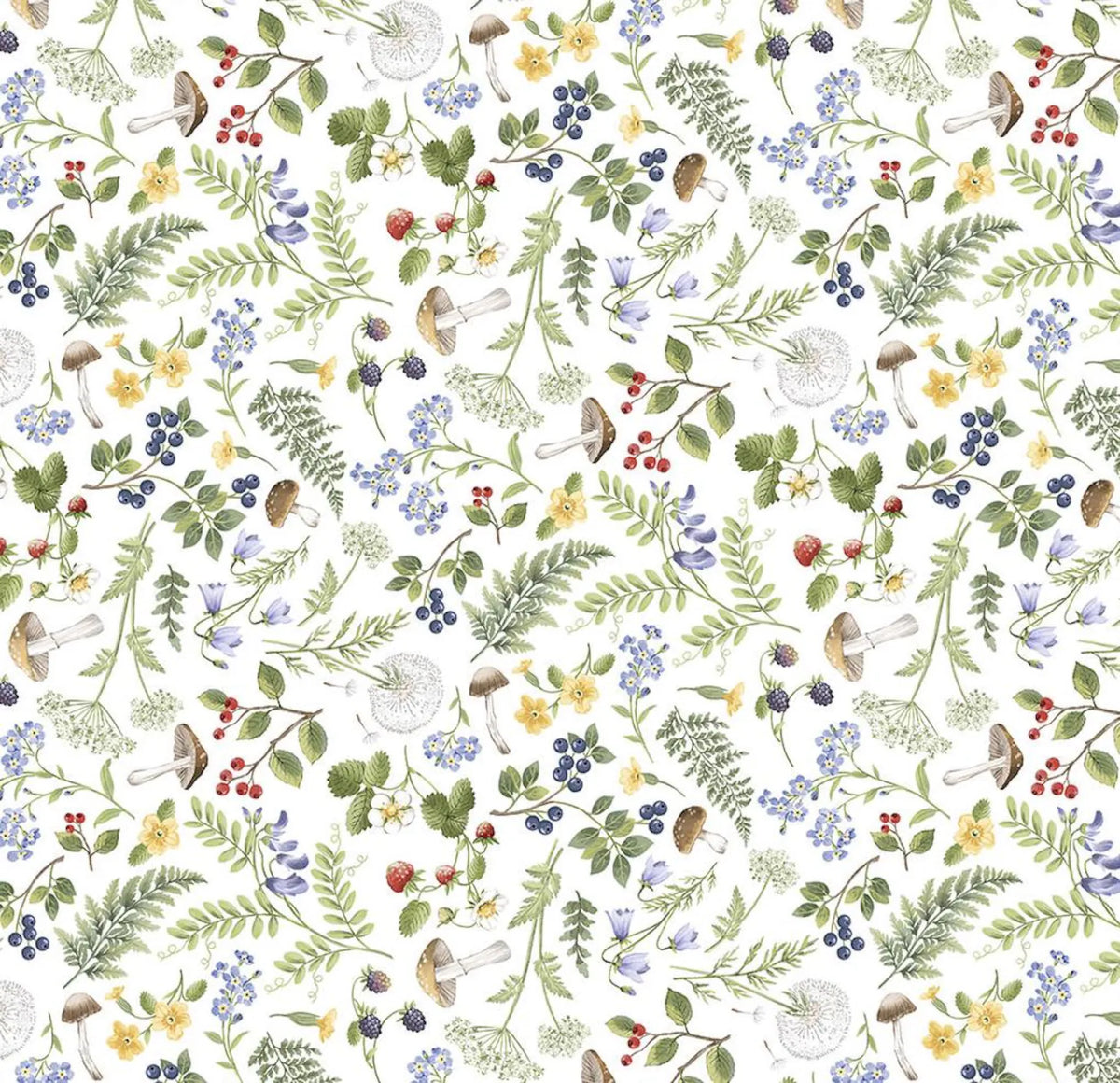 Country Mouse DP29009­-10 Floral Fern Toss White Northcott Half Yard