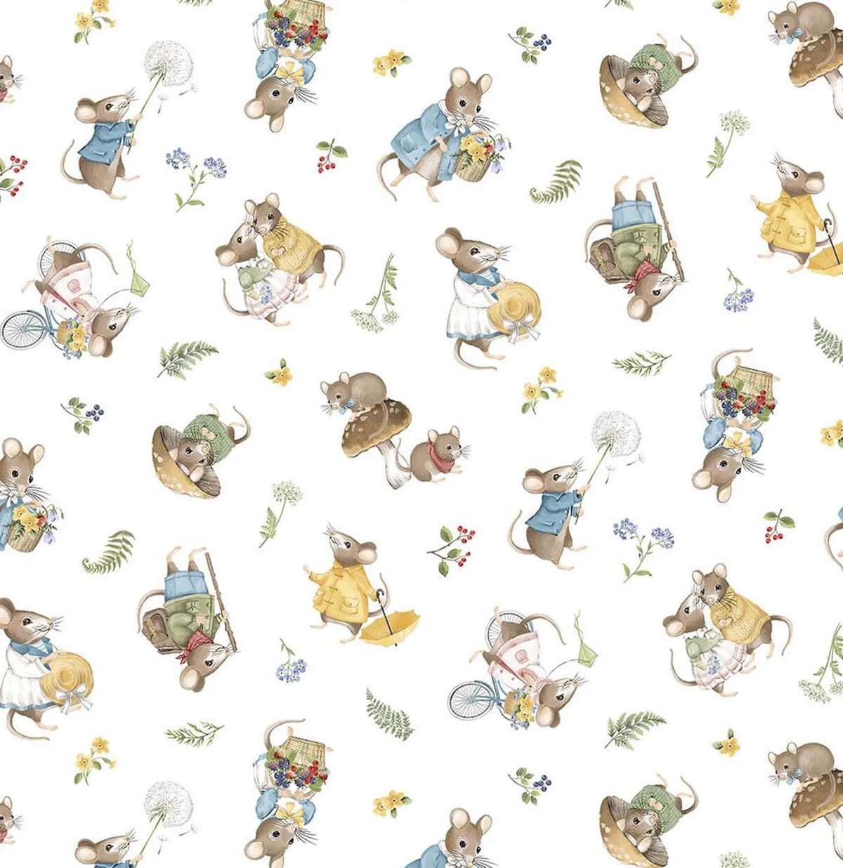 Country Mouse DP29007­-10 Toss Mice White Northcott Half Yard