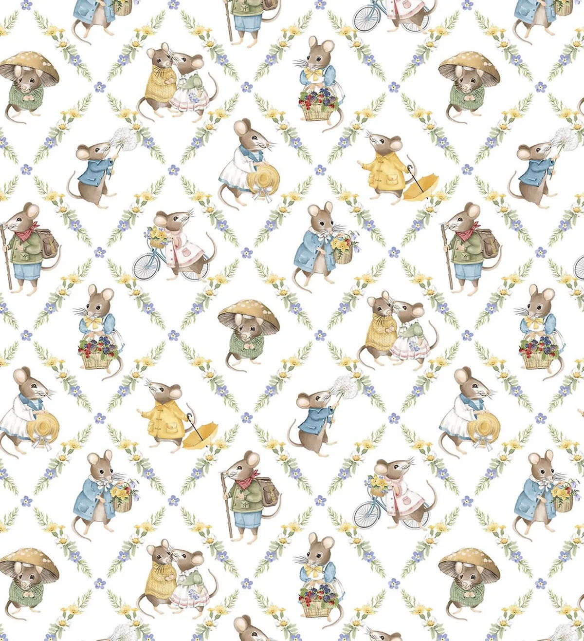 Country Mouse DP29008­-10 Diamond Grid White Northcott Half Yard